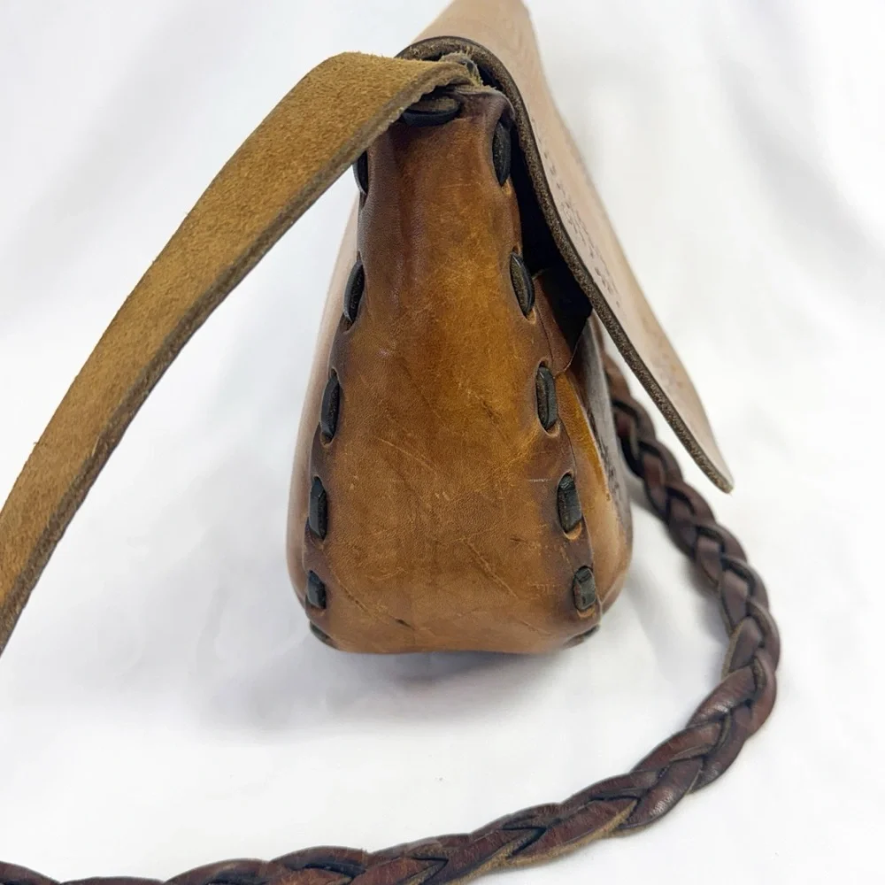 LEATHER Floral Embossed Shoulder Bag, Front Flap, Braided Strap